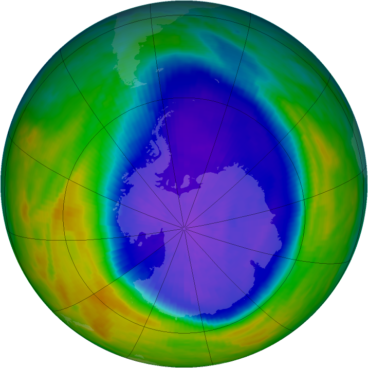 Antarctic ozone map for 25 September 1992